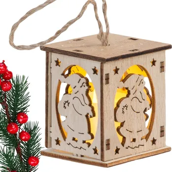 Lucerna 1Mcz Santa závěsná dřevěná vánoční lucerna 6x5cm