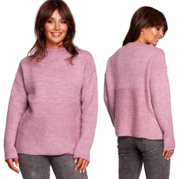 Dámský svetr OUTLET KLASICKÝ DÁMSKÝ MÓDNÍ TEPLÝ SVETR SE STOJÁČKEM RŮŽOVÝ 40/42 L/XL