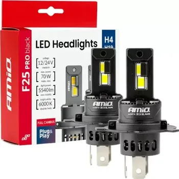 Autodoplněk AMIO LED žárovky hlavního svícení Série F25 PRO BLACK FULL CANBUS H4 H19 70W 12V/24V