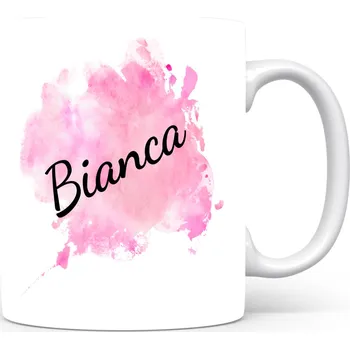 Hrnek se jménem Bianca – růžový akvarel