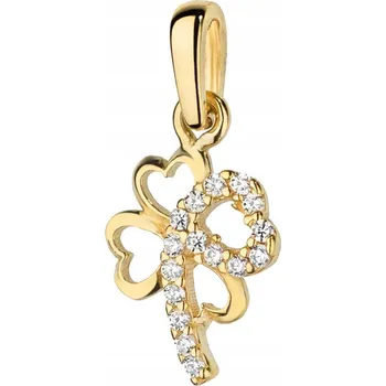 Přívěsek ZLATÝ PŘÍVĚSEK 585 14k Čtyřlístek se zirkony pro štěstí