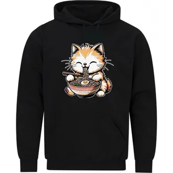 Pánská mikina Pánská mikina Spokojená Kočka a Ramen (Velikost: 5XL, Barva: Černá)