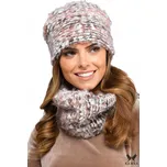 Komplet béžové čepice a nákrčník s pletenina pleteninou na fleecu Kamea CARINI