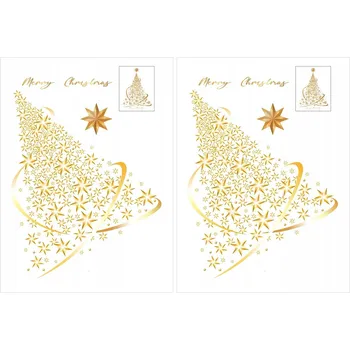 Vánoční dekorace 2 KUSY Vánoční Zlaté Samolepky na PVC Okno – Vánoční Dekorace