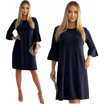 Dámské šaty SVÍTÍCÍ TMAVĚ MODRÉ ŠATY S VOLÁNKEM NA RUKÁVU M - 4XL