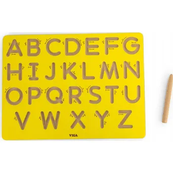 Dřevěná hračka VIGA Grafomotorická tabulka - Velká písmena - Výuka psaní