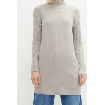 Dámský svetr DÁMSKÝ PLETENÝ SVETR NA PODZIM, KLASICKÝ, DLOUHÝ, MÓDNÍ STŘIH 48/50 BÉŽOVÝ