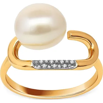 Prsten Briliantový prsten Bridget s přírodní perlou, kombinované zlato 14K IZBR1500 + dárkové balení LUXUS zdarma