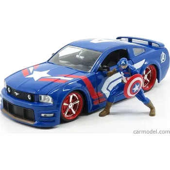 Dětské zboží Jada Ford usa Mustang Gt Coupe 2006 With Captain America Figure 1:24 Modrá Červená Bílá