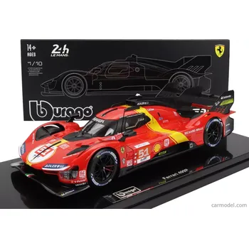 autíčko Bburago Ferrari 499p 3.0l Turbo V6 Team Ferrari Af Corse N 51 Winner 24h Le Mans 2023 Alessandro Pier Guidi - James Calado - Antonio Giovinazzi - With Showcase - Exclusive Carmodel 1:18 Červená Žlutá Černá