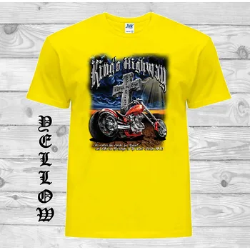 Pánské tričko levne-bavlnene-chopper-tricko-potisk-motorka-král-silnic Barva: Yellow - žlutá, velikost: XXL