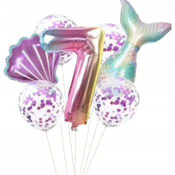 Balónek Sada balónků Mořská panna Sedmé 7. narozeniny konfety