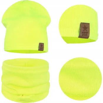 Čepice DĚTSKÁ BAVLNĚNÁ SADA ČEPICE NÁKRČNÍK NA PODZIM/ZIMU - NEONOVÁ 40-46