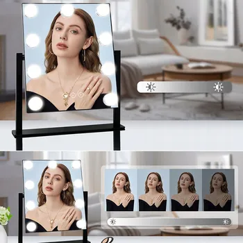 Zrcadlo Kosmetické zrcadlo Hollywood stojící zrcadlo s LED osvětlením pro make-up, 9 žárovek