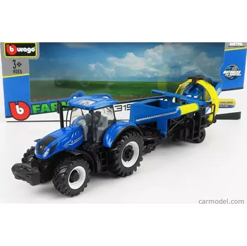 Bburago New holland T7.315 Tractor With Cultivator Trailer 2016 1:50 Blue