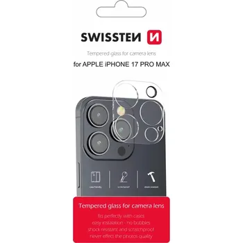 Sklo na fotoaparát Swissten iPhone 17 Pro Max – 9H (SWISSTEN ochranné sklo na čočky fotoaparátu pro Apple iPhone 17 Pro Max – tvrzené sklo s tvrdostí 9H, plnou ochranou a jednoduchou aplikací)