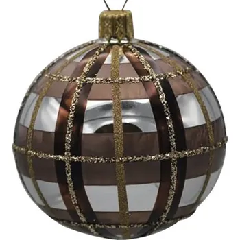 Vánoční ozdoba Skleněná vánoční ozdoba 7 cm x 7 cm x 8,5 cm hnědo-stříbrná