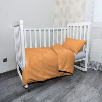 Povlečení Sablio Mikroplyšové dětské povlečení do postýlky Bílé čárky na oranžové - 100x135 / 40x60