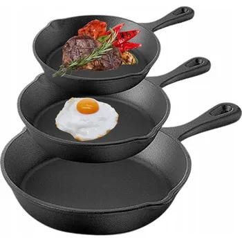 Pánev HLUBOKÁ LITINOVÁ PÁNEV SADA x3 NA INDUKCI PLYN OHEŇ GRIL KOMPLET