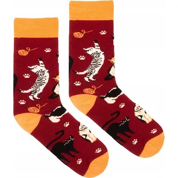 KABAK Ponožky BO Kočky Bordové 36-41 červená velikost 36-40