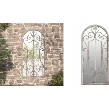 Zrcadlo 100 x 45 cm, Zahradní Zrcadlo, železný rám, písková barva