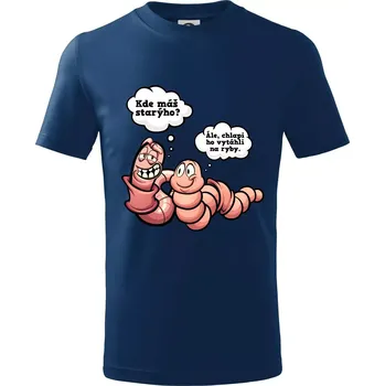 Žížaly na rybách - Tričko dětské bavlněné - 98 cm / 2 roky ( Půlnoční modrá )