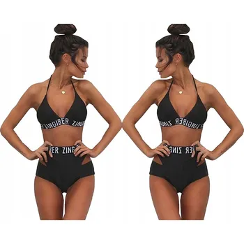 Dámské plavky DVOUDÍLNÉ PLAVKY SEXY BIKINI KALHOTKY S VYSOKÝM PASEM ČERNÉ M