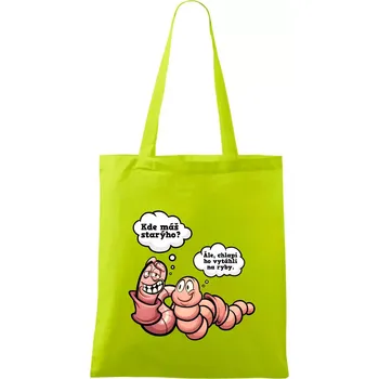 Žížaly na rybách - Taška bavlněná - 42 x 38 cm ( Limetková )