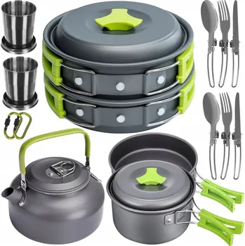 Sada nádobí Sada hliníkového turistického nádobí, 18 dílů, černá