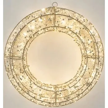 Vánoční dekorace Venkovní vánoční osvětlení věnec závěsný 300LED kov zlatá 38x8x38 cm