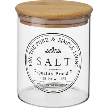 Sklenice ZAVAŘOVACÍ SKLENICE NA SŮL SKLENĚNÁ S BAMBUSOVÝM VÍKEM, KUCHYŇSKÁ NÁDOBA 0,7 L