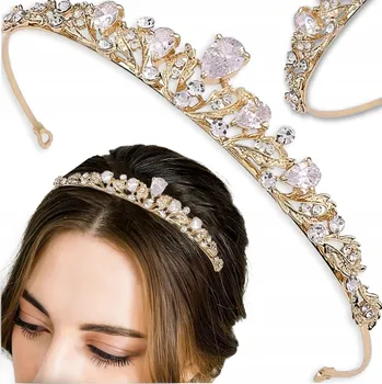 Bohatá svatební ozdoba do vlasů - zlatá koruna, křišťálová tiára, svatba diadém