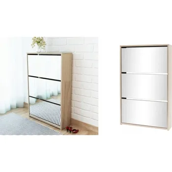 Botník Barva dubu 63x17x102, Botník se 3 policemi a zrcadlem, 5 cm