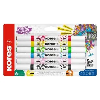 Kancelář Akrylový popisovač Kores Kreative Marker - oboustranný, sada 6 barev