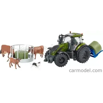 autíčko Britains Valtra T254 Tractor With Playset Fleming Bale Lifter 2019 1:32 Zelená