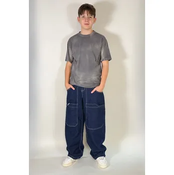 Reporter Young | Chlapecké tmavě modré džíny BAGGY s kontrastním prošíváním - Barva TMAVĚ MODRÁ, Velikost 170 253-0110B-25-003-1