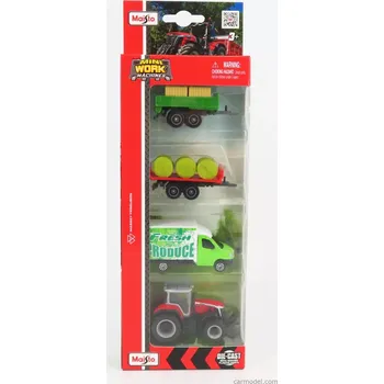 Dětské zboží Maisto Massey ferguson Set 4x 8s.265 Tractor 2020 - Truck - Trailer 1:64 Zelená Červená