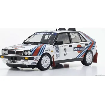 RC model auta Kyosho Lancia Delta Hf Integrale 4wd Team Martini & Rossi Racing N 3 Winner Rally Olympus Usa 1987 Juha Kankkunen - Juha Piironen 1:18 Bílá Červená Modrá