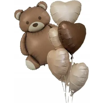 Balónek Balónky sada béžová gender party babyshower narozeniny Medvídek a srdce