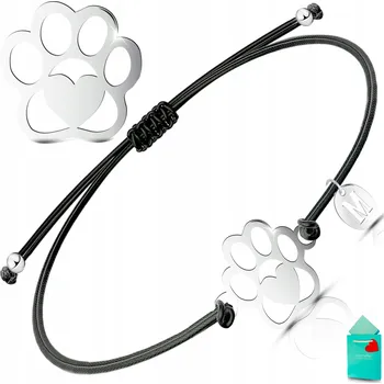 Náramek Stříbrný šňůrkový náramek psí tlapka pro milovníky zvířat Ag 925