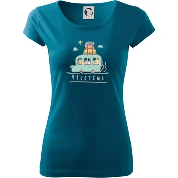 Dámské tričko Výletíme obytňák kreslený - Dámské triko Pure - 3XL ( Petrolejová )