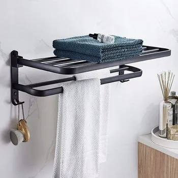 Věšák ČERNÝ NÁSTĚNNÝ VĚŠÁK NA RUČNÍKY DO KOUPELNY LOFT