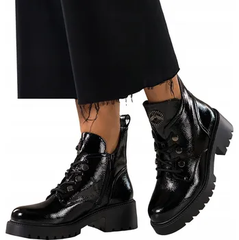 Dámská zimní obuv KOTNÍKOVÉ BOTY Černé Dámské Lakované POHODLNÉ S Profilovanou Platformou MÓDNÍ vel. 41