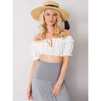 Bílý dámský crop top s volány -TW-TP-BI-26718.46-white Velikost: L