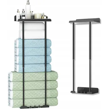 Věšák OCELOVÝ VĚŠÁK NA RUČNÍKY ČERNÝ BEZ BEZ VRTÁNÍ DO KOUPELNY