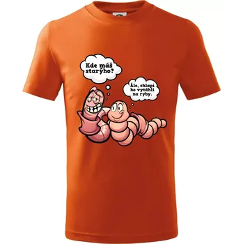 Žížaly na rybách - Tričko dětské bavlněné - 104-110cm / 3-4 roky ( Oranžová )