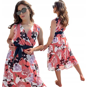 Dámské šaty KLASICKÉ ŠATY MIDI ŠATY S PÁSKEM EY2498 - S