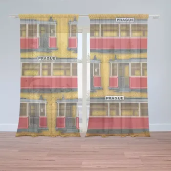 Záclona Sablio Záclony Pražské historické tramvaje Žlutý Pattern: 2ks 150x250cm