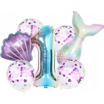 Balónek Sada balónků na 1. narozeniny mořská panna, konfety