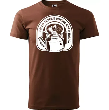 Pánské tričko Sablio Tričko s potiskem Celým srdcem dobrodruh a horal - hnědé S